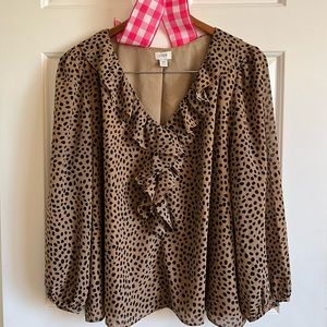 J. Crew animal print cheetah leopard blouse - ruffled v-neck covered buttons EUC